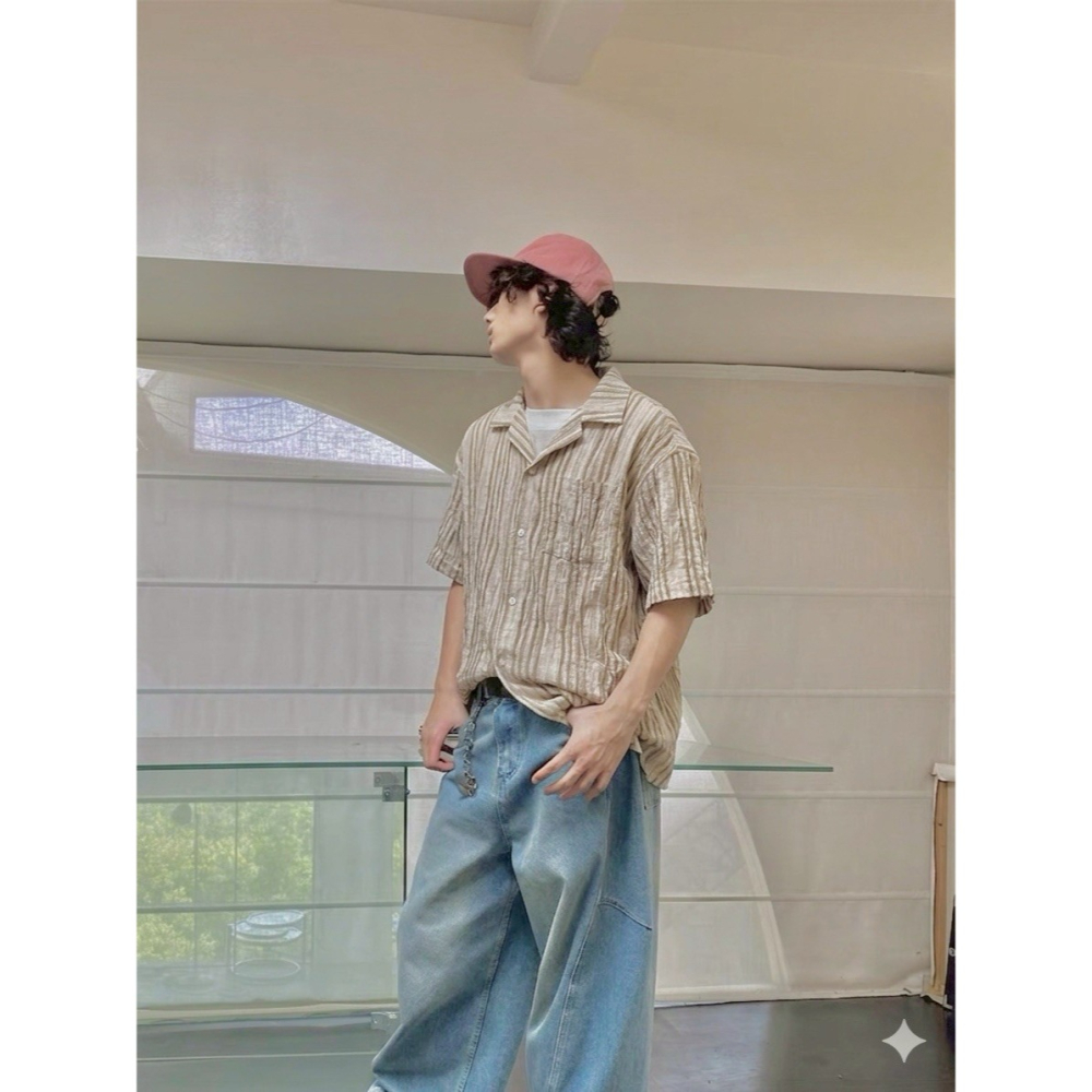 『Venn』26742_不規則麻棉皺感條紋襯衫－2026SS『預購』-細節圖4