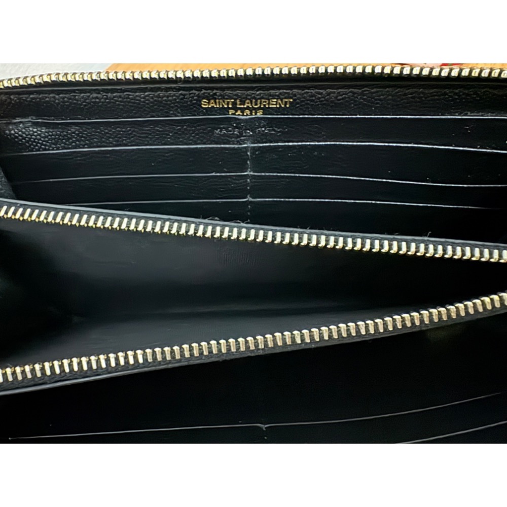 二手 YSL SAINT LAURENT Monogram 魚子醬 牛皮 金logo 拉鍊式 黑色長夾-細節圖5