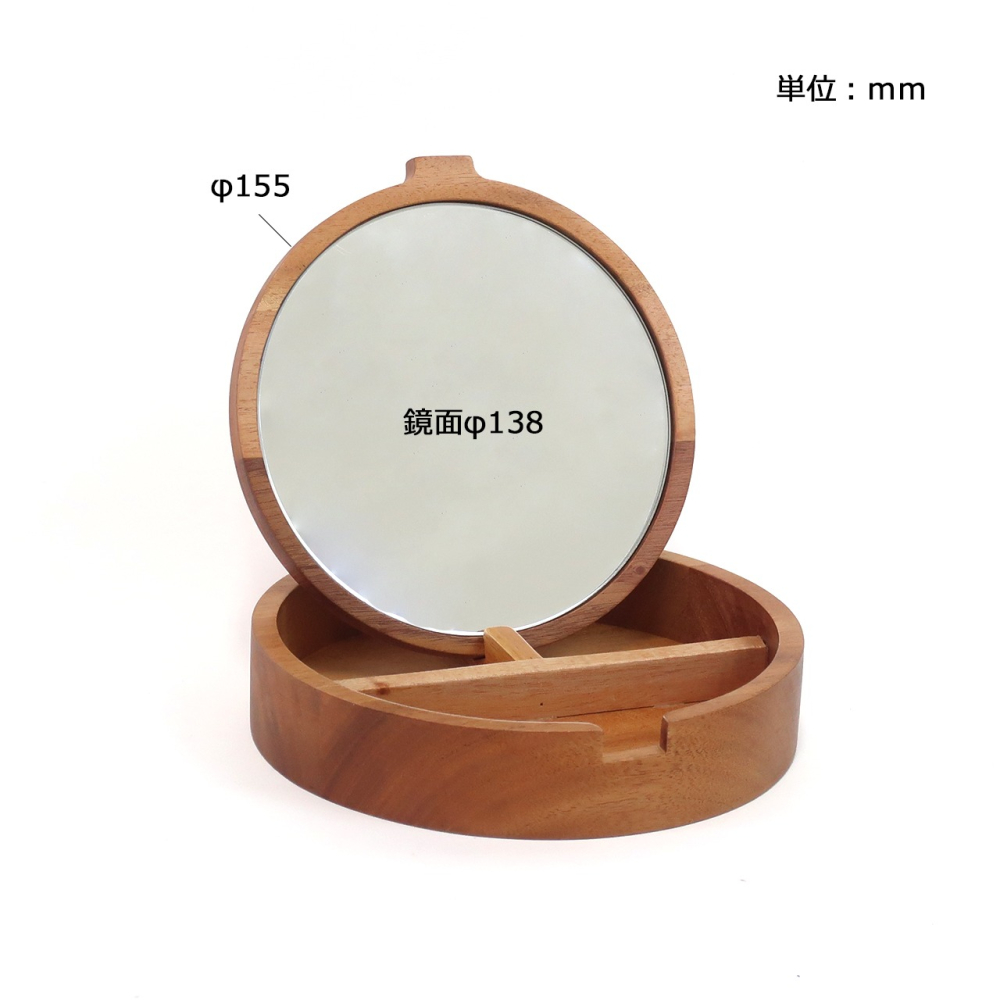 【日本CREER】NEIN MARKE/桃花心木圓形鏡盒/化妝鏡/飾品收納/實木/擺攤/市集道具-細節圖4
