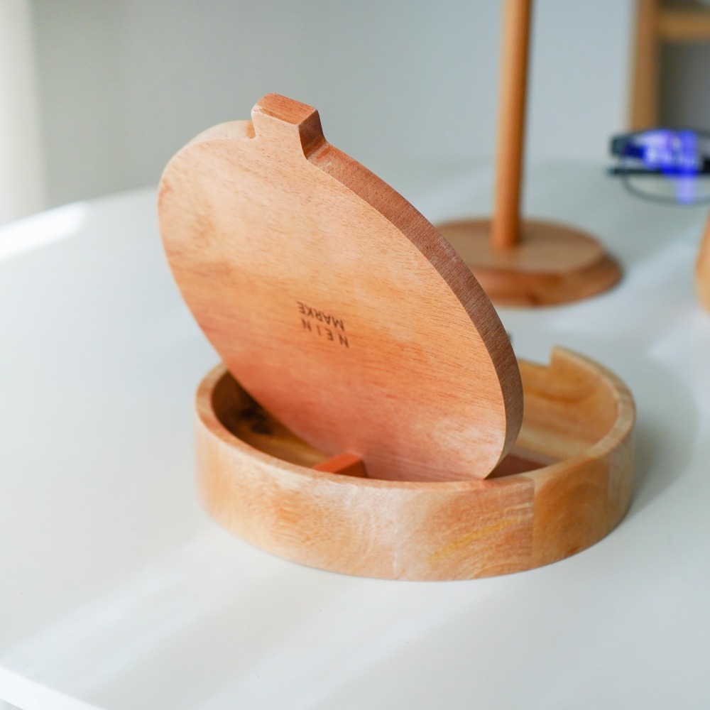 【日本CREER】NEIN MARKE/桃花心木圓形鏡盒/化妝鏡/飾品收納/實木/擺攤/市集道具-細節圖2