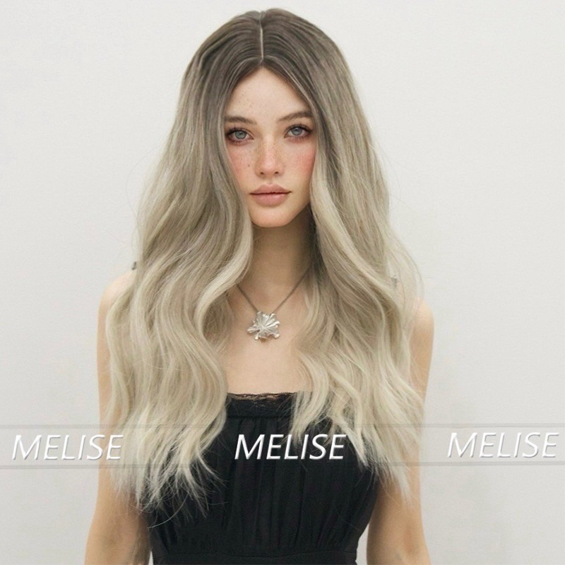 《木晴》中分 漸變米棕波浪 60cm