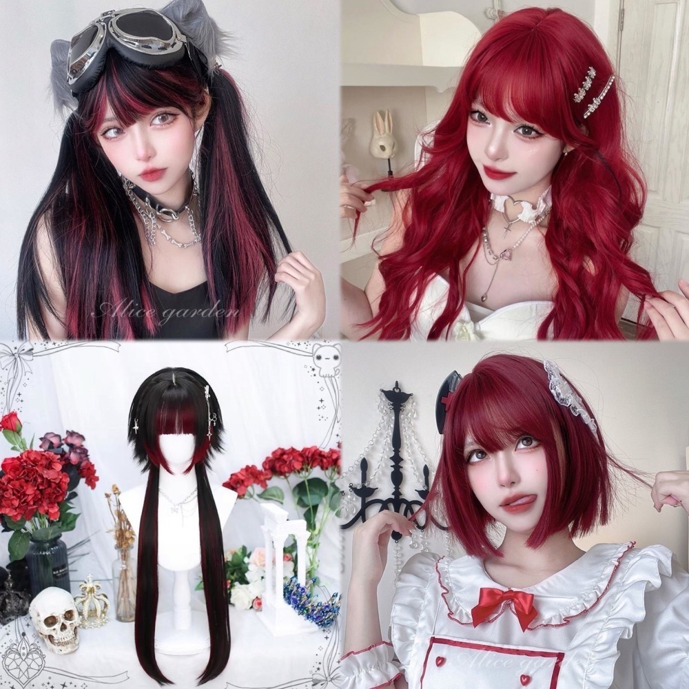 【現貨1】紅色 酒紅色 玫瑰紅色 紅黑色 赤紅色 勃艮第紅 亮紅系列假髮♥️捲髮 直髮 短髮酒紅色假髮紅皇后假髮赤髮假髮-細節圖3