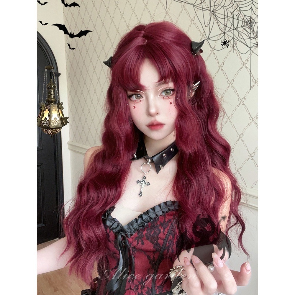 【現貨1】紅色 酒紅色 玫瑰紅色 紅黑色 赤紅色 勃艮第紅 亮紅系列假髮♥️捲髮 直髮 短髮酒紅色假髮紅皇后假髮赤髮假髮-規格圖3