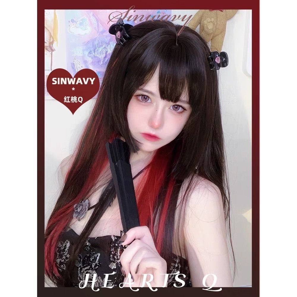 紅桃Q♦️掛耳紅色公主切黑長直62cm