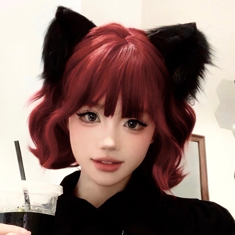 《雨夜》S髮縫 玫瑰酒紅短捲髮30cm