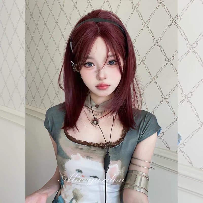 【現貨1】紅色 酒紅色 玫瑰紅色 紅黑色 赤紅色 勃艮第紅 亮紅系列假髮♥️捲髮 直髮 短髮酒紅色假髮紅皇后假髮赤髮假髮-規格圖3