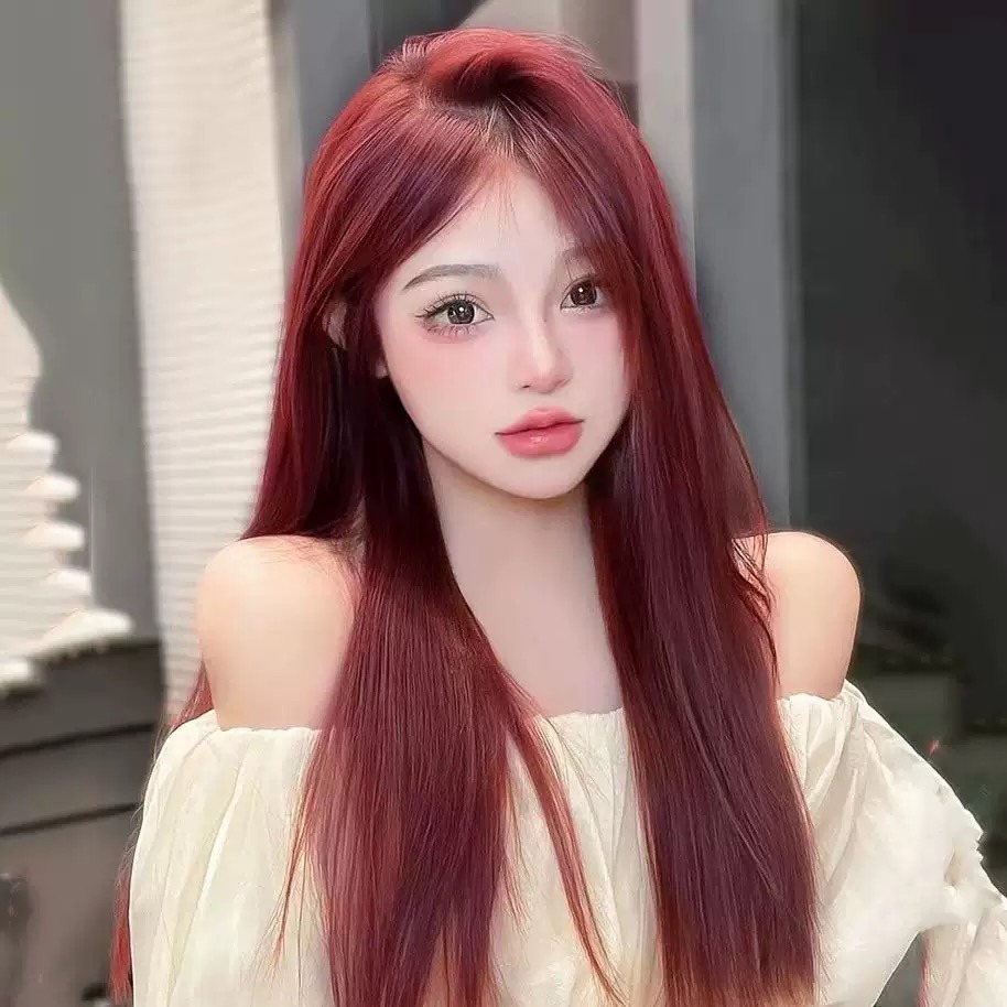 《澈》前額蛋白蕾絲 中分 樹莓紅60cm