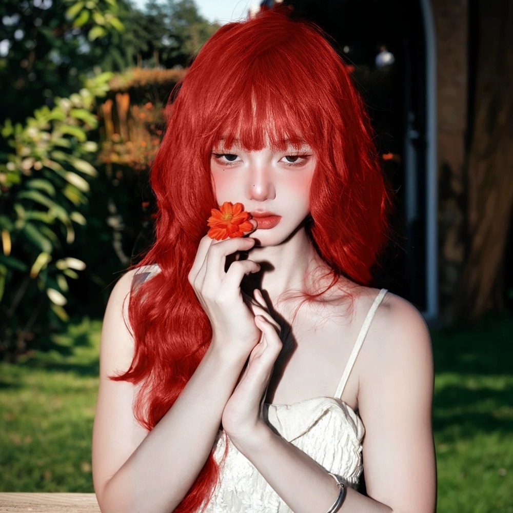 【現貨1】紅色 酒紅色 玫瑰紅色 紅黑色 赤紅色 勃艮第紅 亮紅系列假髮♥️捲髮 直髮 短髮酒紅色假髮紅皇后假髮赤髮假髮-規格圖3