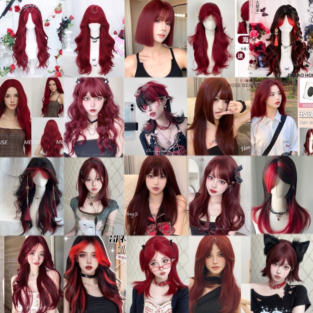 【現貨2】紅色 酒紅色 玫瑰紅色 紅黑色 赤紅色 勃艮第紅 亮紅系列假髮♥️捲髮 直髮 短髮酒紅色假髮紅皇后假髮赤髮假髮-細節圖2