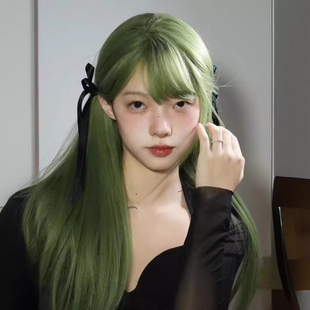 【現貨1】薄荷湖水 綠草綠 墨綠色 翠綠 森林綠 翡翠綠 綠色系列假髮💚捲髮假髮 直髮 短髮 前額蕾絲挑染假髮碧綠色-規格圖1