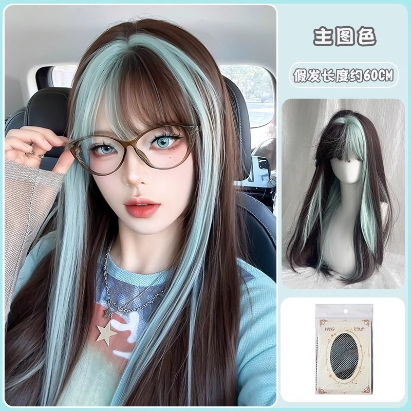 【現貨1】薄荷湖水 綠草綠 墨綠色 翠綠 森林綠 翡翠綠 綠色系列假髮💚捲髮假髮 直髮 短髮 前額蕾絲挑染假髮碧綠色-規格圖1