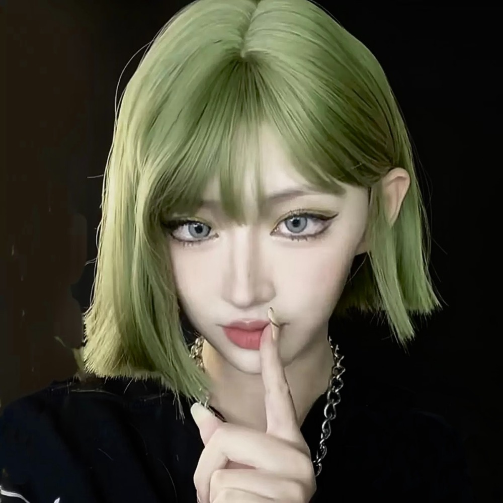 【現貨1】薄荷湖水 綠草綠 墨綠色 翠綠 森林綠 翡翠綠 綠色系列假髮💚捲髮假髮 直髮 短髮 前額蕾絲挑染假髮碧綠色-規格圖1