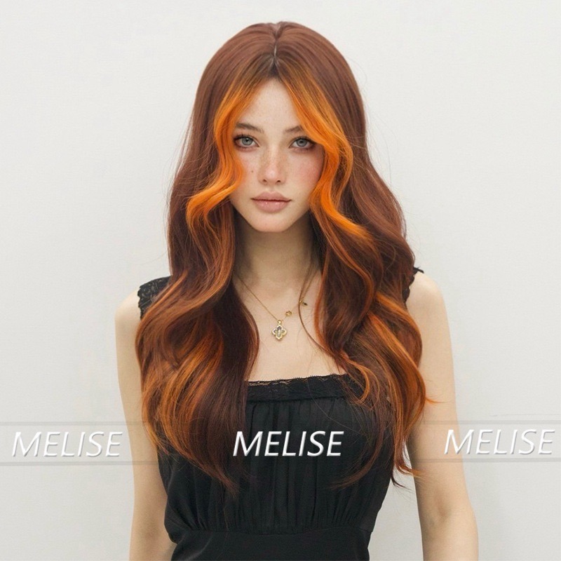 《米柑》中分 橘挑染波浪 62cm