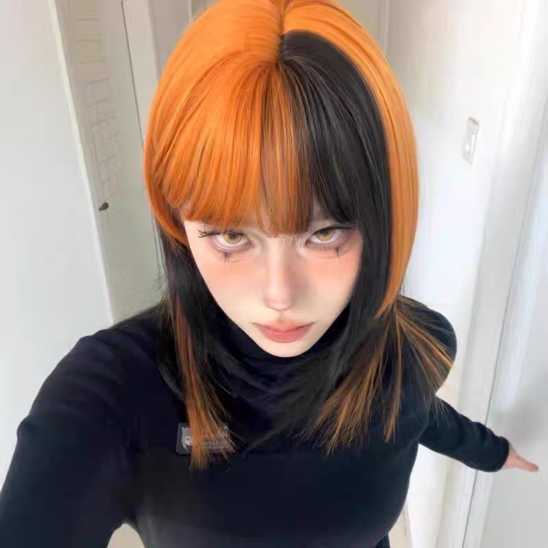 【現貨1】橘色 橘紅 黑橘 橘粉 桔色 橘棕茶 柑桔金橘系列假髮🤎長捲髮 直髮 短髮 橘色假髮 萬聖節假髮 cos假髮-規格圖2