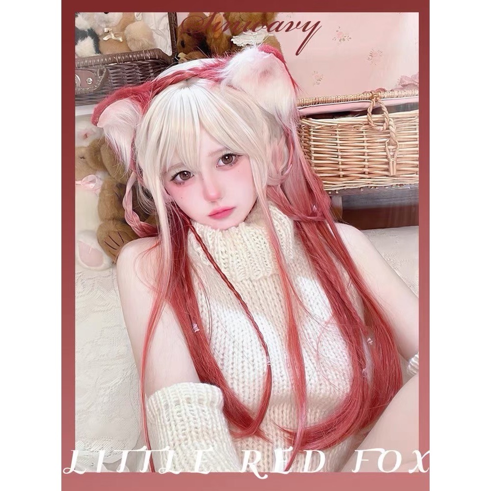 《小狐狸》米白漸變橘紅直髮❤️60cm