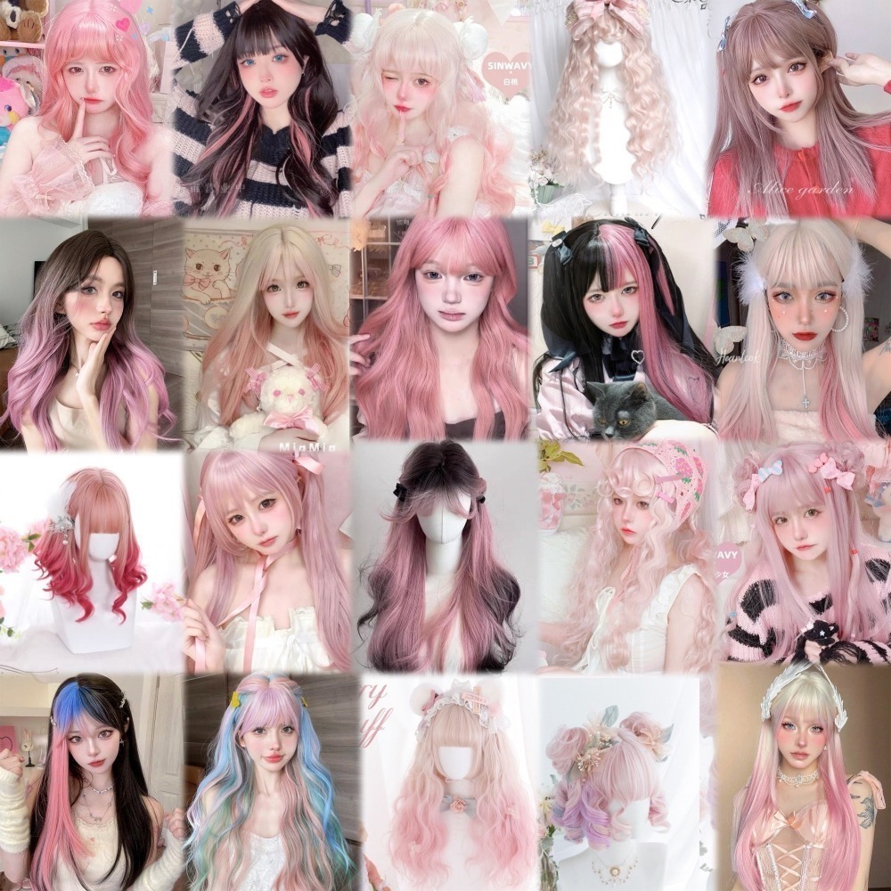 【現貨1】櫻花粉色 桃粉色 粉紅色 淺粉色 黑粉色 粉橘 灰粉色粉紫色系列假髮💖前額蕾絲假髮雙馬尾假髮Lolita假髮-細節圖2