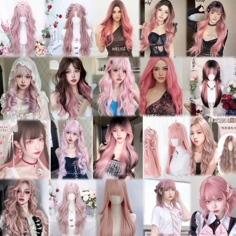 【現貨1】櫻花粉色 桃粉色 粉紅色 淺粉色 黑粉色 粉橘 灰粉色粉紫色系列假髮💖前額蕾絲假髮雙馬尾假髮Lolita假髮-細節圖4