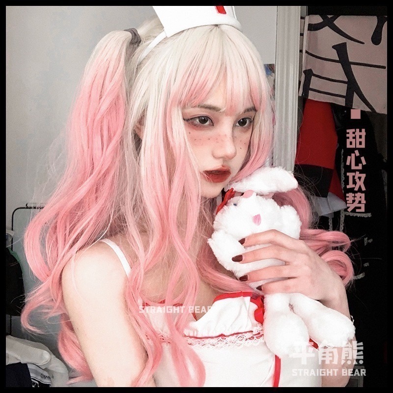 【現貨1】櫻花粉色 桃粉色 粉紅色 淺粉色 黑粉色 粉橘 灰粉色粉紫色系列假髮💖前額蕾絲假髮雙馬尾假髮Lolita假髮-規格圖5