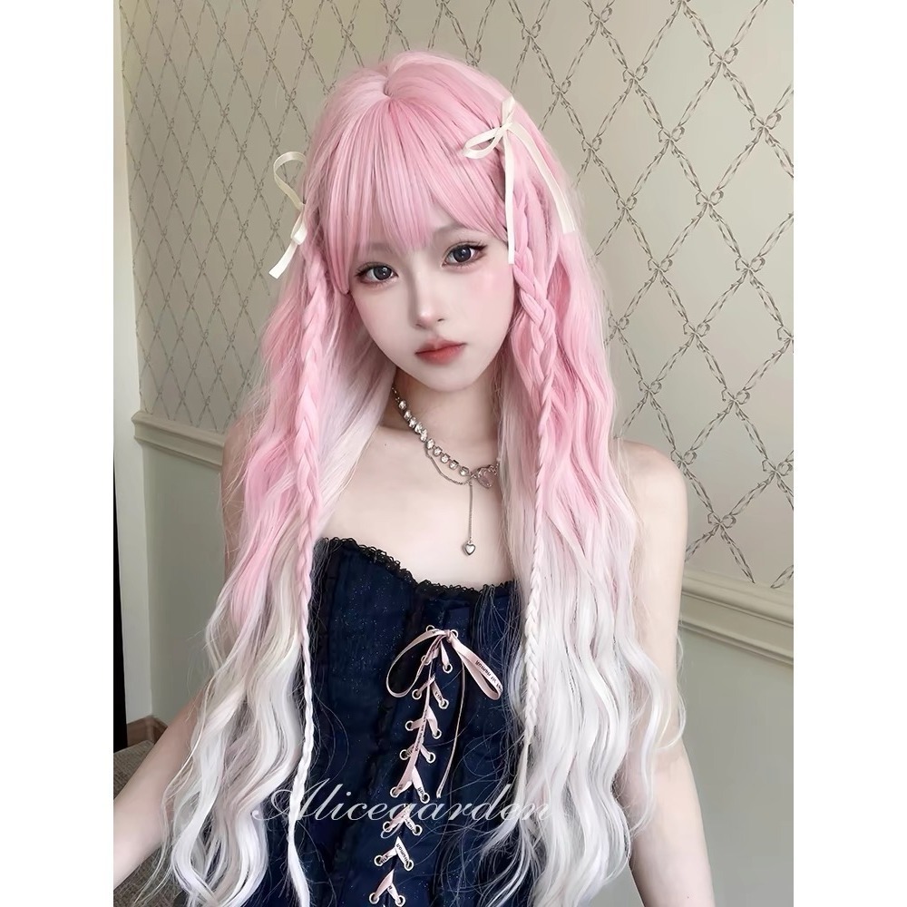 【現貨1】櫻花粉色 桃粉色 粉紅色 淺粉色 黑粉色 粉橘 灰粉色粉紫色系列假髮💖前額蕾絲假髮雙馬尾假髮Lolita假髮-規格圖5