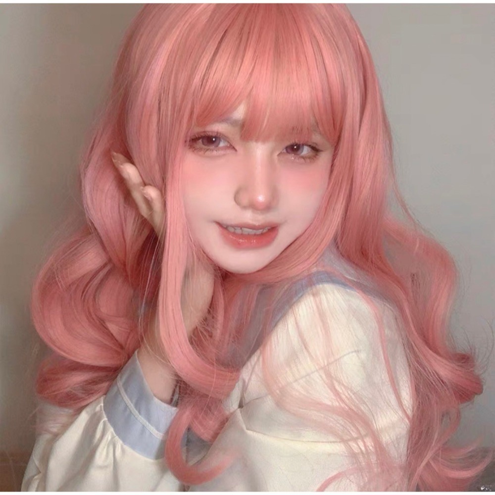 【現貨1】櫻花粉色 桃粉色 粉紅色 淺粉色 黑粉色 粉橘 灰粉色粉紫色系列假髮💖前額蕾絲假髮雙馬尾假髮Lolita假髮-規格圖5
