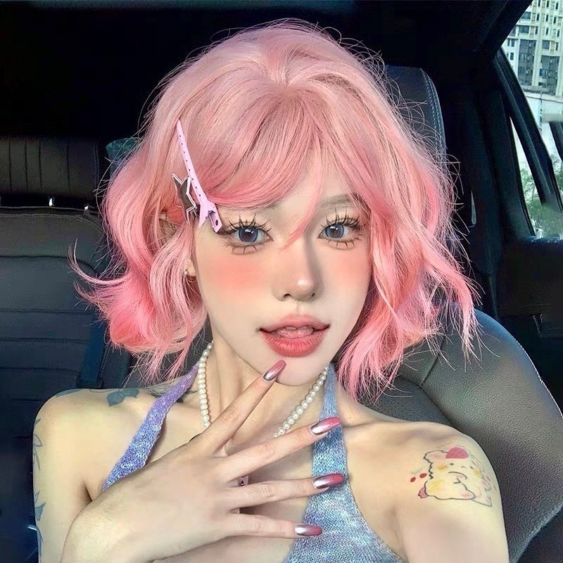 《雨夜》S髮縫 粉色 短捲髮 30cm