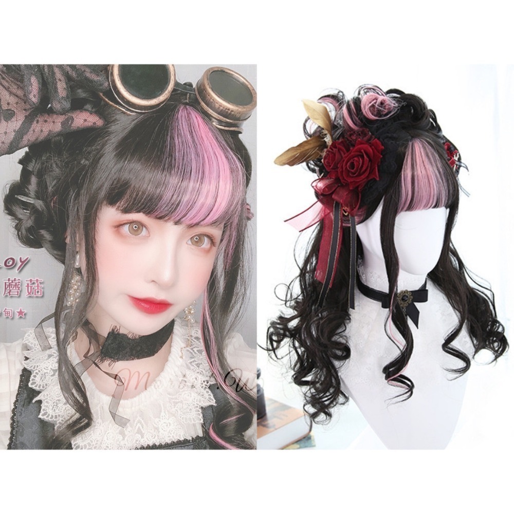 【現貨1】櫻花粉色 桃粉色 粉紅色 淺粉色 黑粉色 粉橘 灰粉色粉紫色系列假髮💖前額蕾絲假髮雙馬尾假髮Lolita假髮-規格圖5