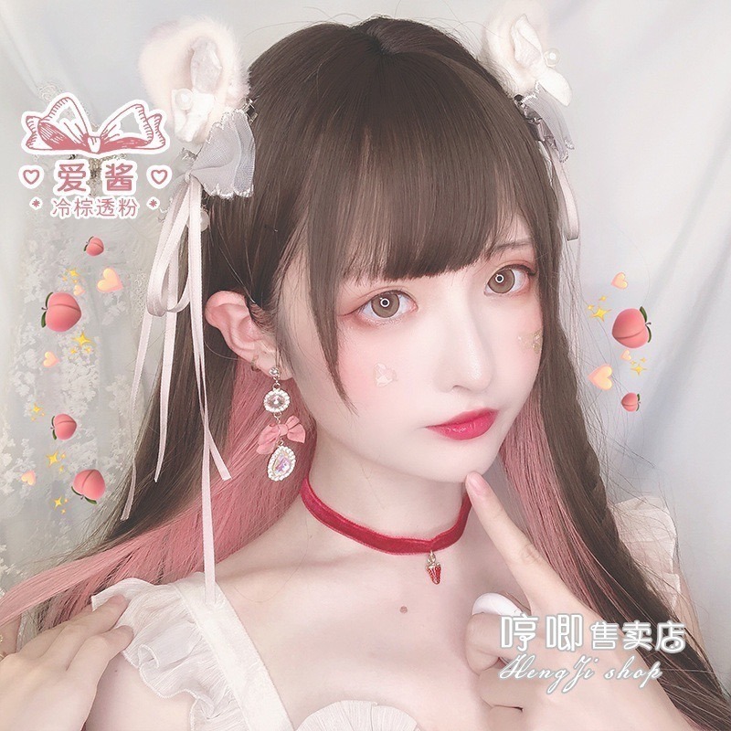 【現貨1】櫻花粉色 桃粉色 粉紅色 淺粉色 黑粉色 粉橘 灰粉色粉紫色系列假髮💖前額蕾絲假髮雙馬尾假髮Lolita假髮-規格圖5