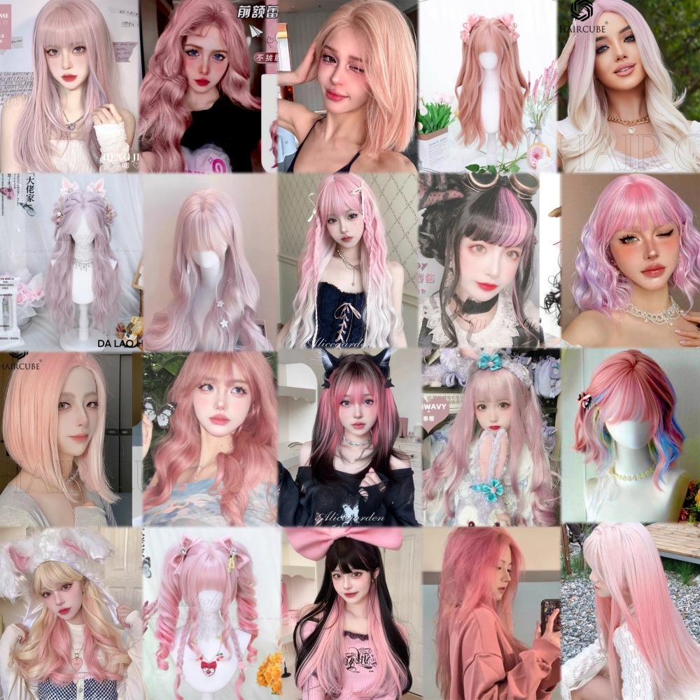 【現貨2】櫻花粉色 桃粉色 粉紅色 淺粉色 黑粉色 粉橘 灰粉色粉紫色系列假髮💖前額蕾絲假髮雙馬尾假髮Lolita假髮-細節圖2