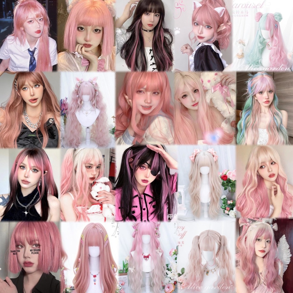 【現貨2】櫻花粉色 桃粉色 粉紅色 淺粉色 黑粉色 粉橘 灰粉色粉紫色系列假髮💖前額蕾絲假髮雙馬尾假髮Lolita假髮-細節圖4