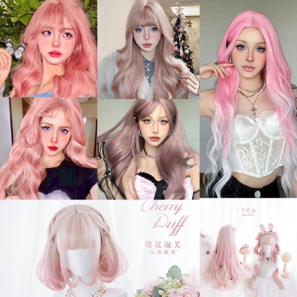 【現貨2】櫻花粉色 桃粉色 粉紅色 淺粉色 黑粉色 粉橘 灰粉色粉紫色系列假髮💖前額蕾絲假髮雙馬尾假髮Lolita假髮-細節圖5
