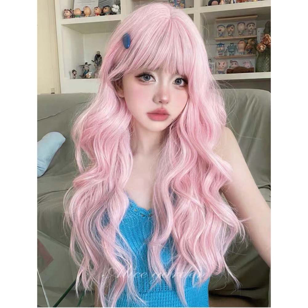 【現貨2】櫻花粉色 桃粉色 粉紅色 淺粉色 黑粉色 粉橘 灰粉色粉紫色系列假髮💖前額蕾絲假髮雙馬尾假髮Lolita假髮-規格圖5