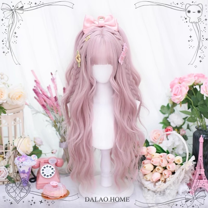【現貨2】櫻花粉色 桃粉色 粉紅色 淺粉色 黑粉色 粉橘 灰粉色粉紫色系列假髮💖前額蕾絲假髮雙馬尾假髮Lolita假髮-規格圖5