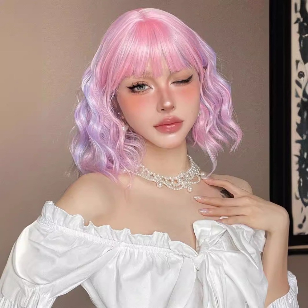 【現貨2】櫻花粉色 桃粉色 粉紅色 淺粉色 黑粉色 粉橘 灰粉色粉紫色系列假髮💖前額蕾絲假髮雙馬尾假髮Lolita假髮-規格圖5