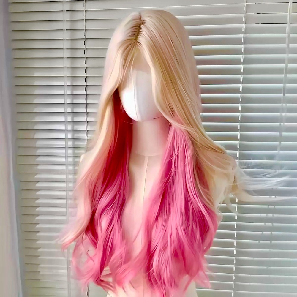 【現貨2】櫻花粉色 桃粉色 粉紅色 淺粉色 黑粉色 粉橘 灰粉色粉紫色系列假髮💖前額蕾絲假髮雙馬尾假髮Lolita假髮-規格圖5