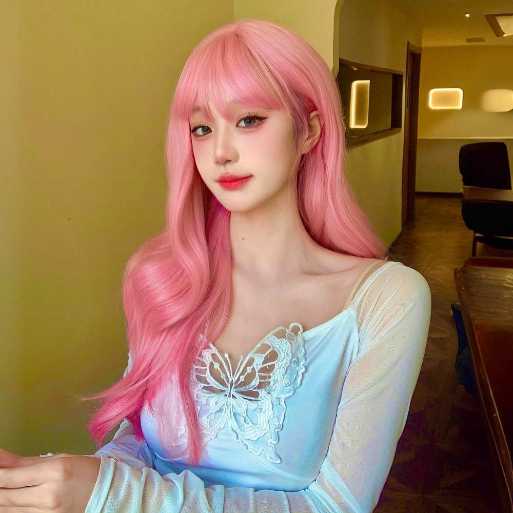 《霧影妍》亮粉色 齊瀏海 長捲髮75cm