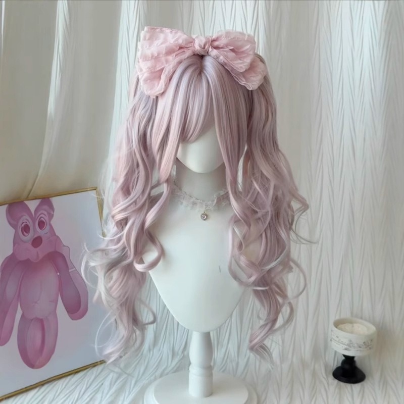 【現貨2】櫻花粉色 桃粉色 粉紅色 淺粉色 黑粉色 粉橘 灰粉色粉紫色系列假髮💖前額蕾絲假髮雙馬尾假髮Lolita假髮-規格圖5
