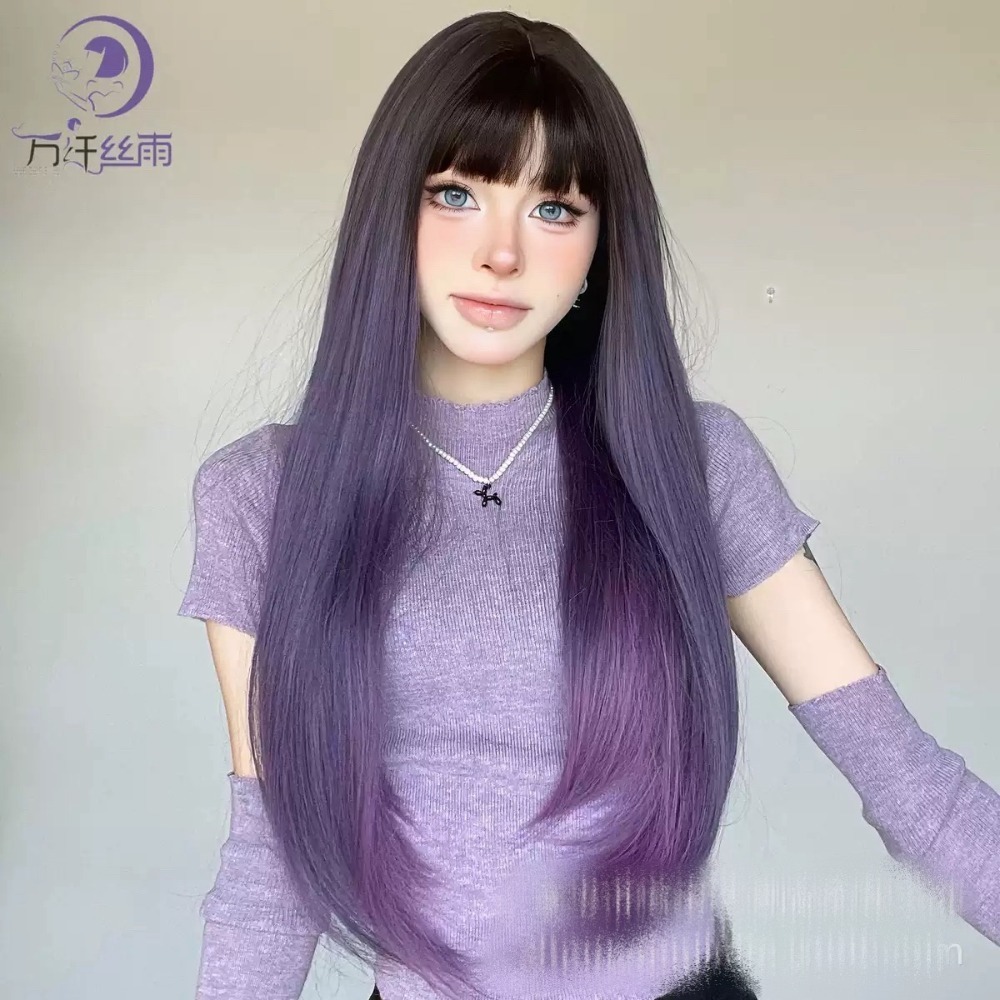 《瀰淇》藍漸變染紫 齊瀏海直髮 65cm