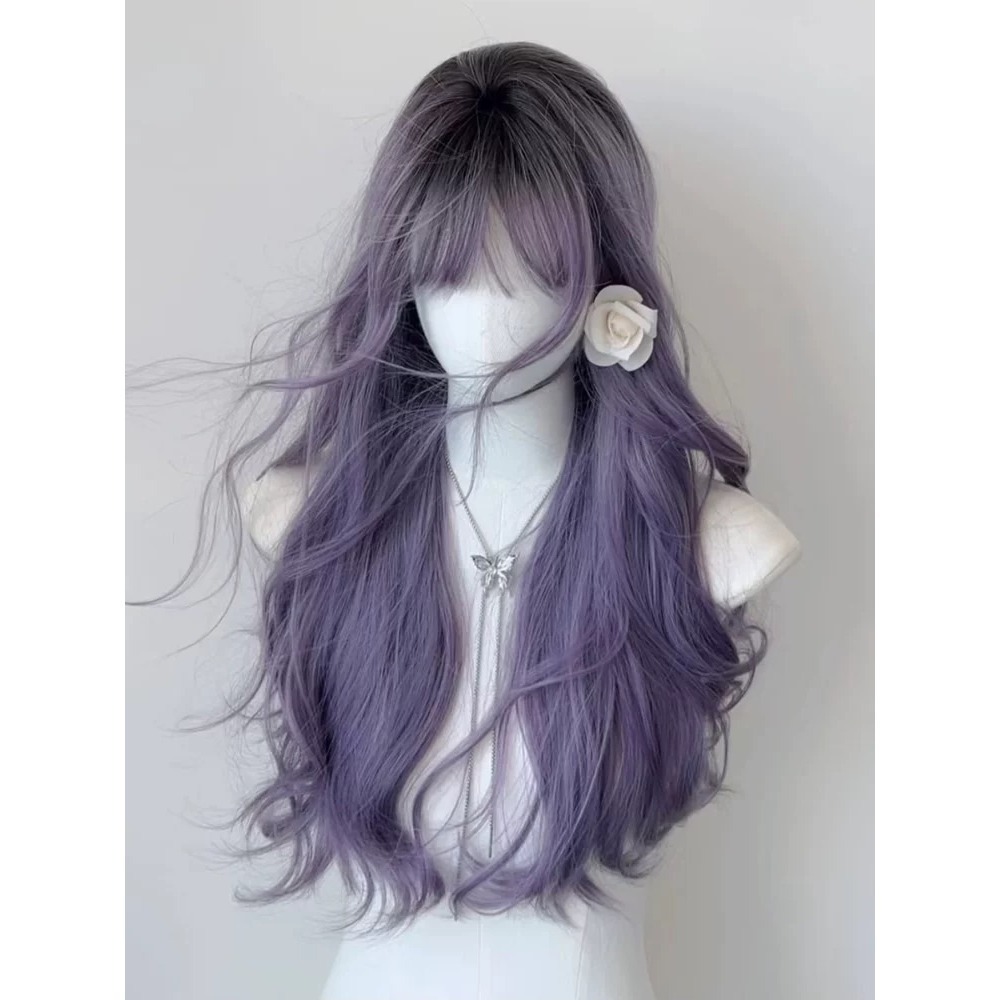 《紫藤花》齊瀏海 黑漸變灰紫 65cm