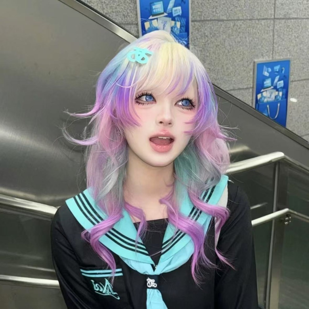 《霓虹》蛋白絲 米粉染紫藍層次捲55cm