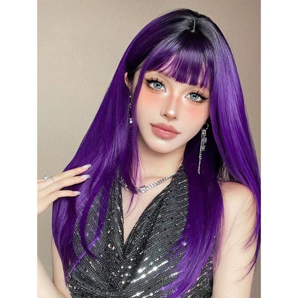 【現貨1】香芋紫色 薰衣草 粉紫色 灰紫色 黑紫色 葡萄紫 薄藤紫色系列假髮💜紫色假髮漸層假髮挑染假髮cos假髮直假髮-規格圖3