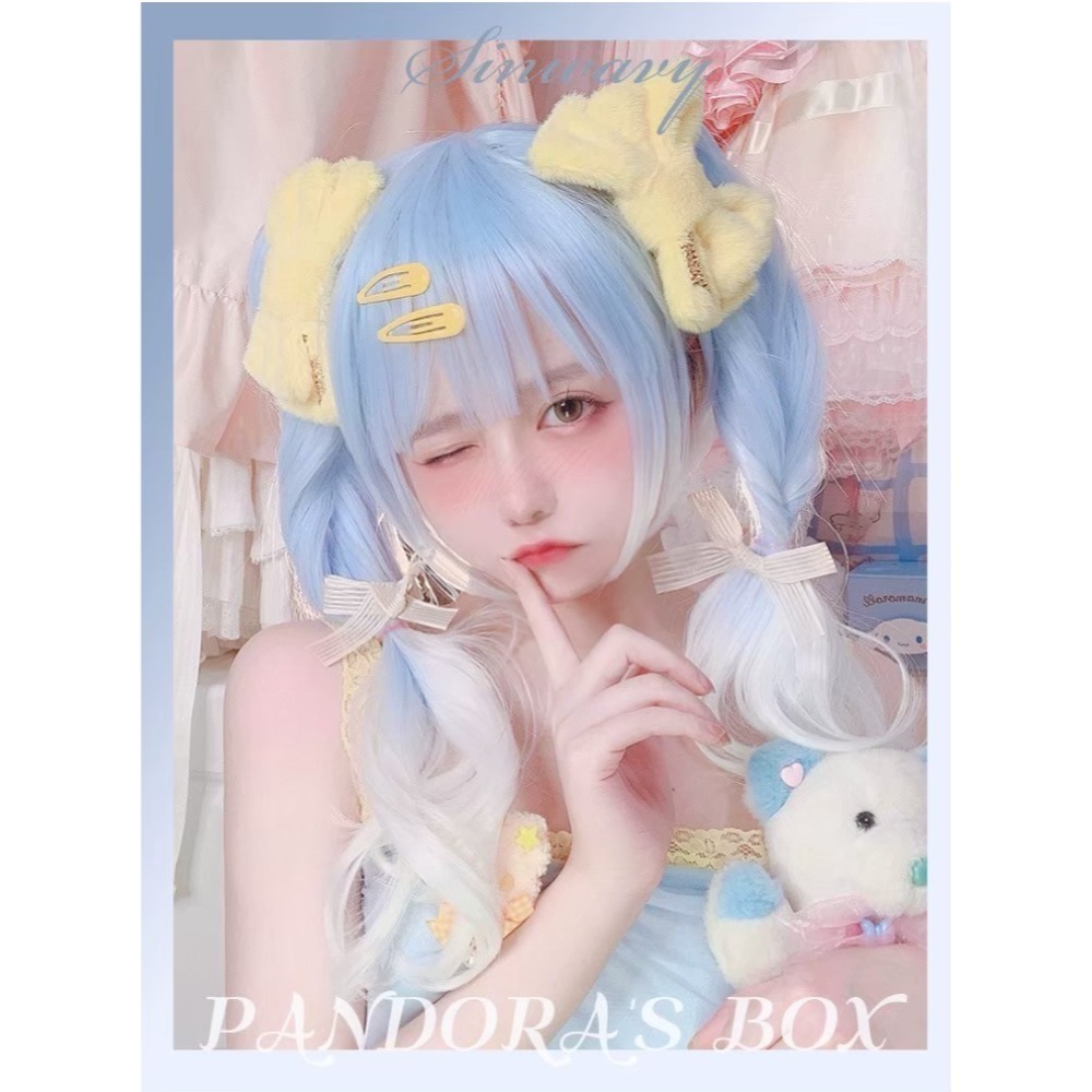 魔盒 藍白漸變bobo+雙馬尾45cm