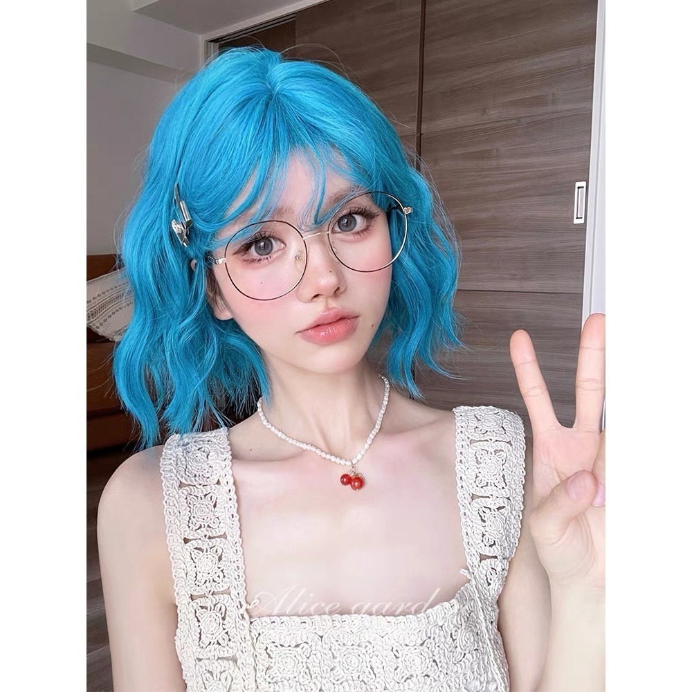 【現貨1】天藍色 寶藍色 銀河藍 灰藍色 黑藍色 藍白 水藍色系列假髮💙藍色假髮 捲髮假髮 直髮短髮長髮天使假髮天空藍-規格圖4
