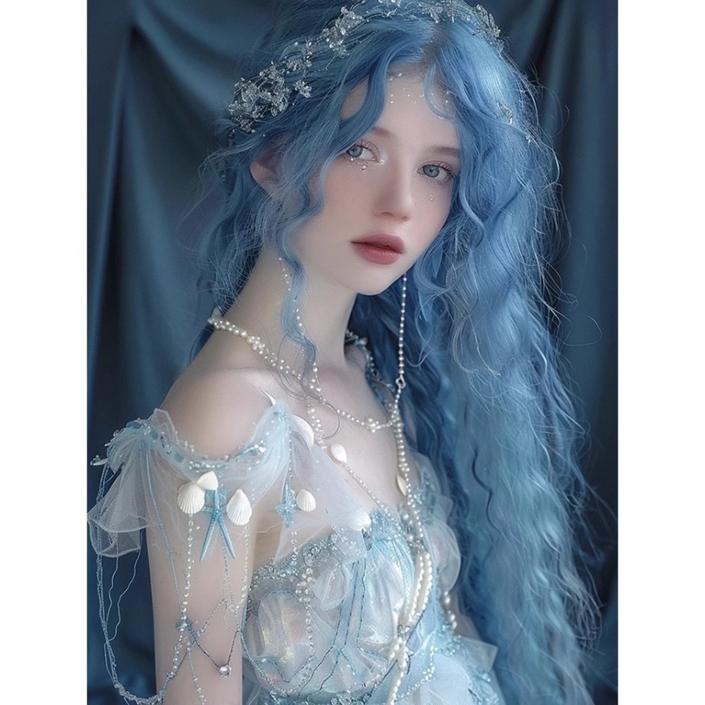 【現貨1】天藍色 寶藍色 銀河藍 灰藍色 黑藍色 藍白 水藍色系列假髮💙藍色假髮 捲髮假髮 直髮短髮長髮天使假髮天空藍-規格圖4