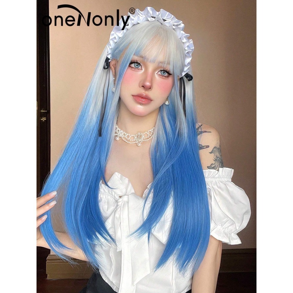 【現貨1】天藍色 寶藍色 銀河藍 灰藍色 黑藍色 藍白 水藍色系列假髮💙藍色假髮 捲髮假髮 直髮短髮長髮天使假髮天空藍-規格圖4