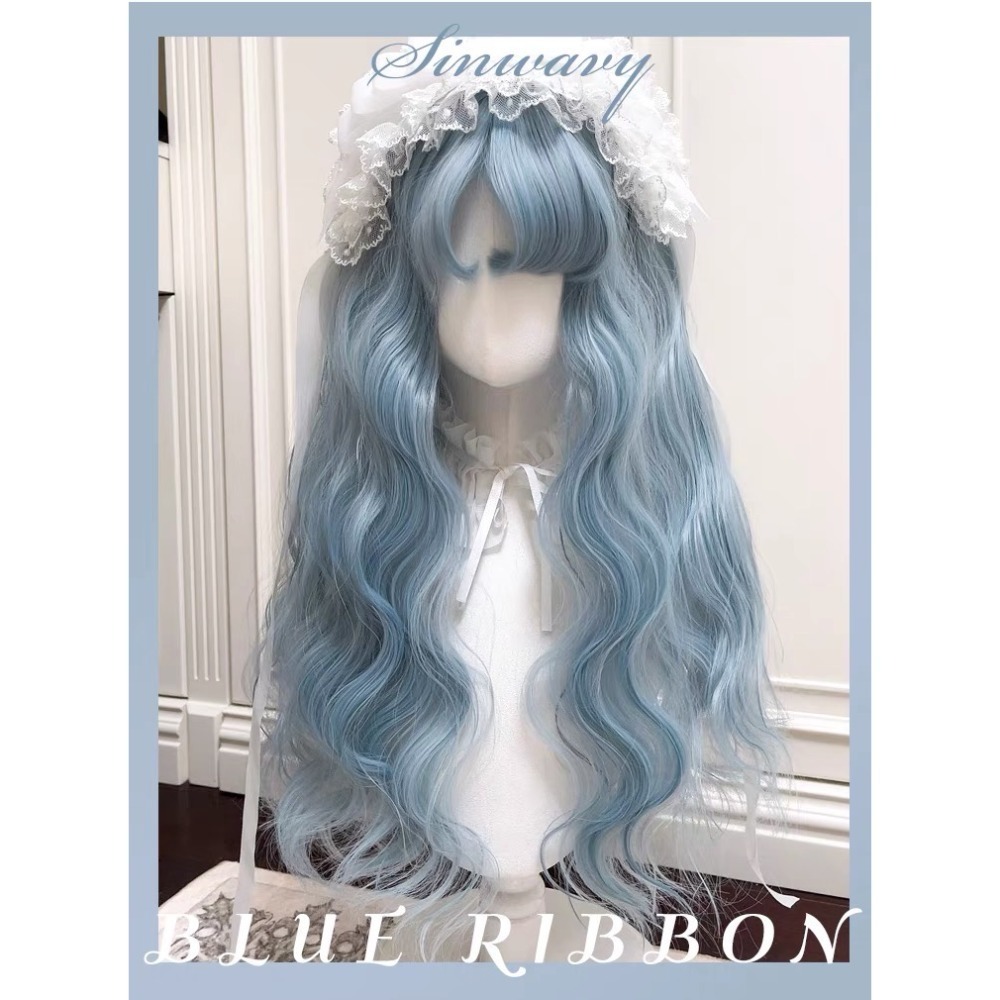 【現貨1】天藍色 寶藍色 銀河藍 灰藍色 黑藍色 藍白 水藍色系列假髮💙藍色假髮 捲髮假髮 直髮短髮長髮天使假髮天空藍-規格圖4