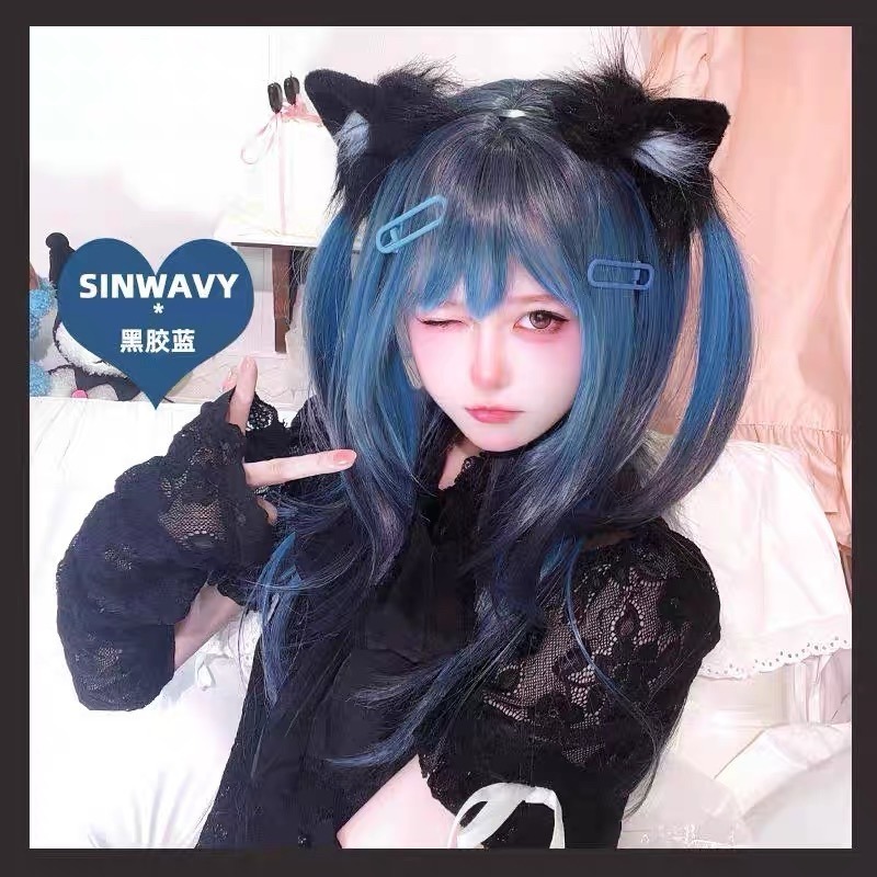 【現貨1】天藍色 寶藍色 銀河藍 灰藍色 黑藍色 藍白 水藍色系列假髮💙藍色假髮 捲髮假髮 直髮短髮長髮天使假髮天空藍-規格圖4