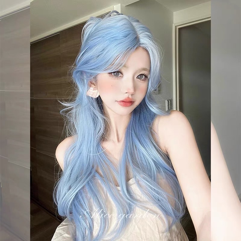 【現貨1】天藍色 寶藍色 銀河藍 灰藍色 黑藍色 藍白 水藍色系列假髮💙藍色假髮 捲髮假髮 直髮短髮長髮天使假髮天空藍-規格圖4