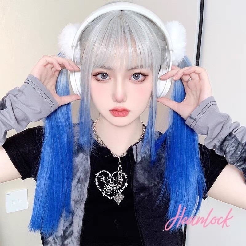 🤍銀白漸變藍 直髮💙60cm