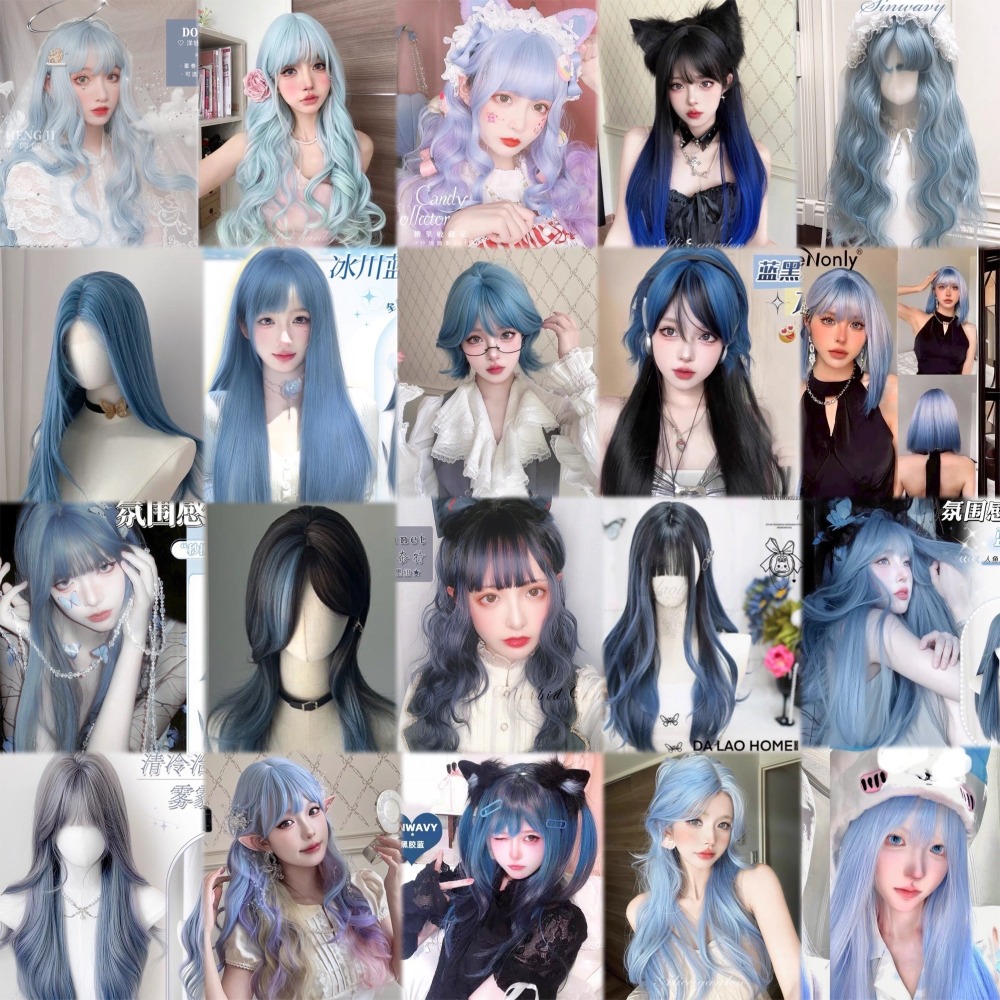 【現貨2】天藍色 寶藍色 銀河藍 灰藍色 黑藍色 藍白 水藍色系列假髮💙藍色假髮 漸層假髮挑染假髮藍黑假髮直髮假髮捲髮-細節圖2
