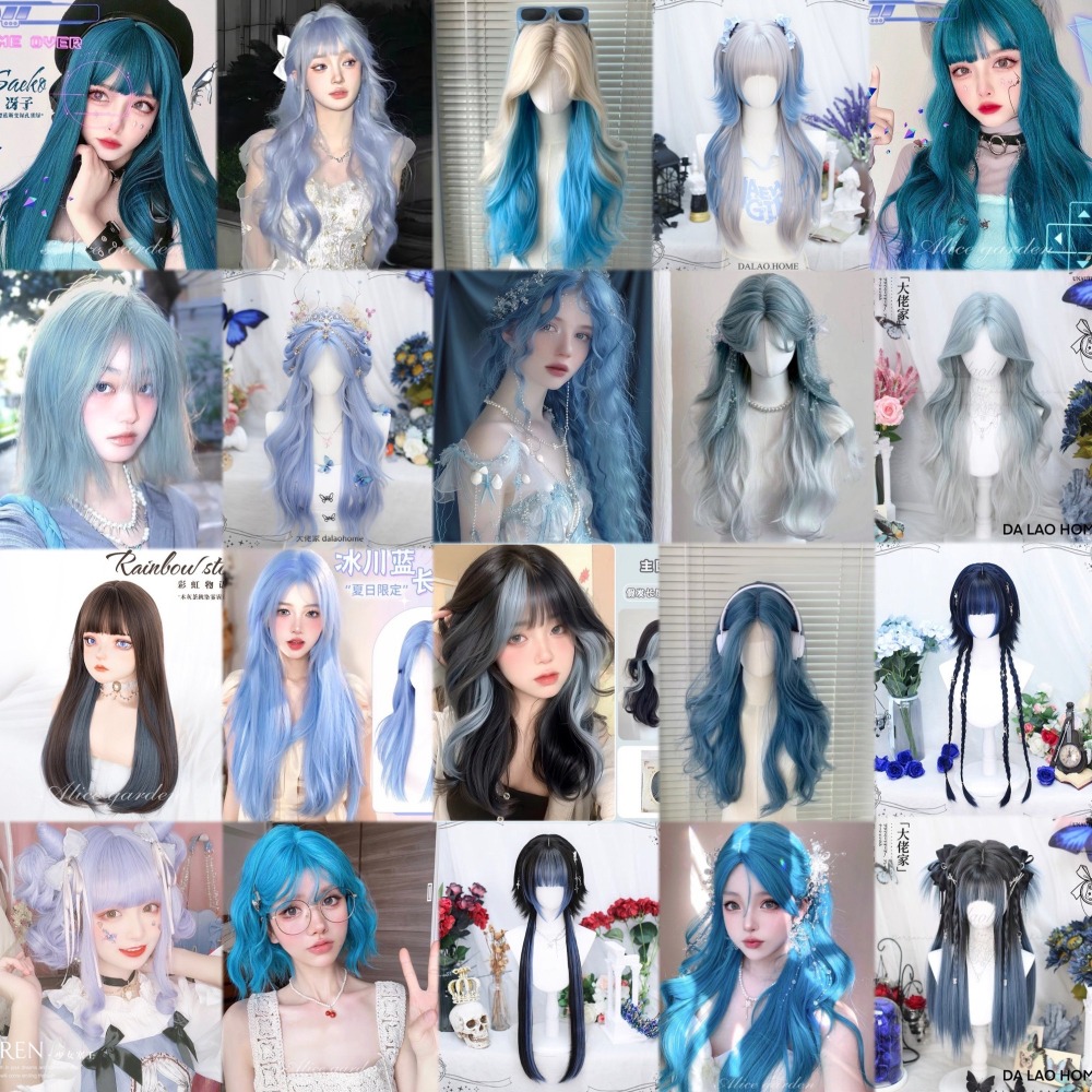 【現貨2】天藍色 寶藍色 銀河藍 灰藍色 黑藍色 藍白 水藍色系列假髮💙藍色假髮 漸層假髮挑染假髮藍黑假髮直髮假髮捲髮-細節圖3